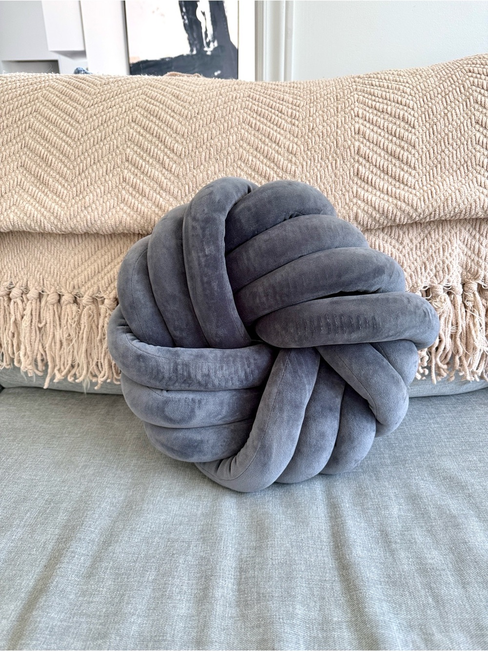 Plush Knot Throw Pillow - Gray